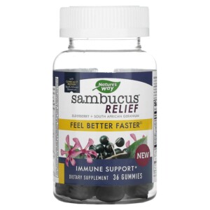 Nature's Way Sambucus Relief Immune Support Elderberry + South African Geranium 36 Gummies 033674136102