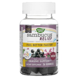 Nature's Way Sambucus Relief Immune Support For Kids 2+ Elderberry + South African Geranium 36 Gummies 033674136768