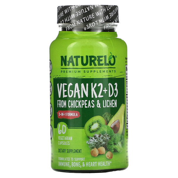 NATURELO Vitamin K2 + D3 From Chickpeas & Lichen 60 viên 3 naturelo vitamin k2 d3 from chickpeas lichen 60 vegetarian capsules 106718