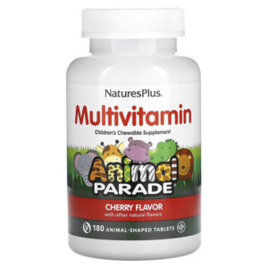 NaturesPlus Animal Parade Children's Chewable Multivitamin Supplement Cherry 180 Animal-Shaped Tablets 097467299726
