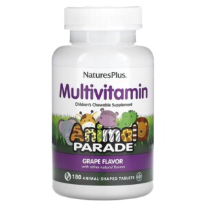 NaturesPlus Animal Parade Children's Chewable Multivitamin Supplement Grape 180 Animal-Shaped Tablets 097467299863
