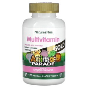 NaturesPlus Animal Parade Gold Children's Chewable Multivitamin Supplement Watermelon 120 Animal-Shaped Tablets 097467299382