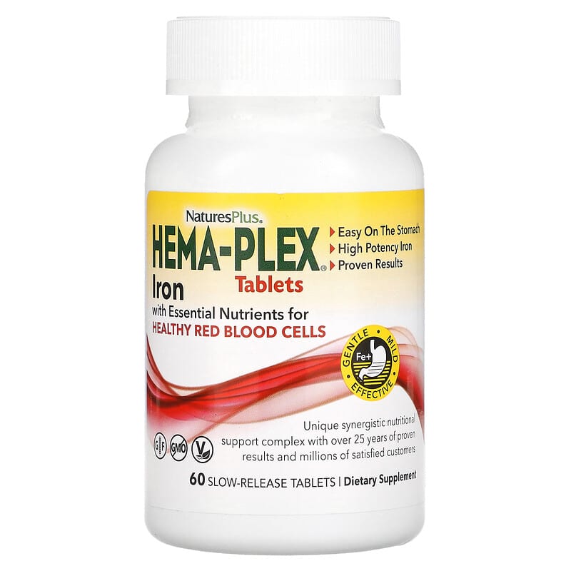 NaturesPlus Hema-Plex Iron with Essential Nutrients for Healthy Red Blood Cells 60 Slow-Release Tablets 3 NaturesPlus Hema-Plex Iron with Essential Nutrients for Healthy Red Blood Cells 60 Slow-Release Tablets 097467037625