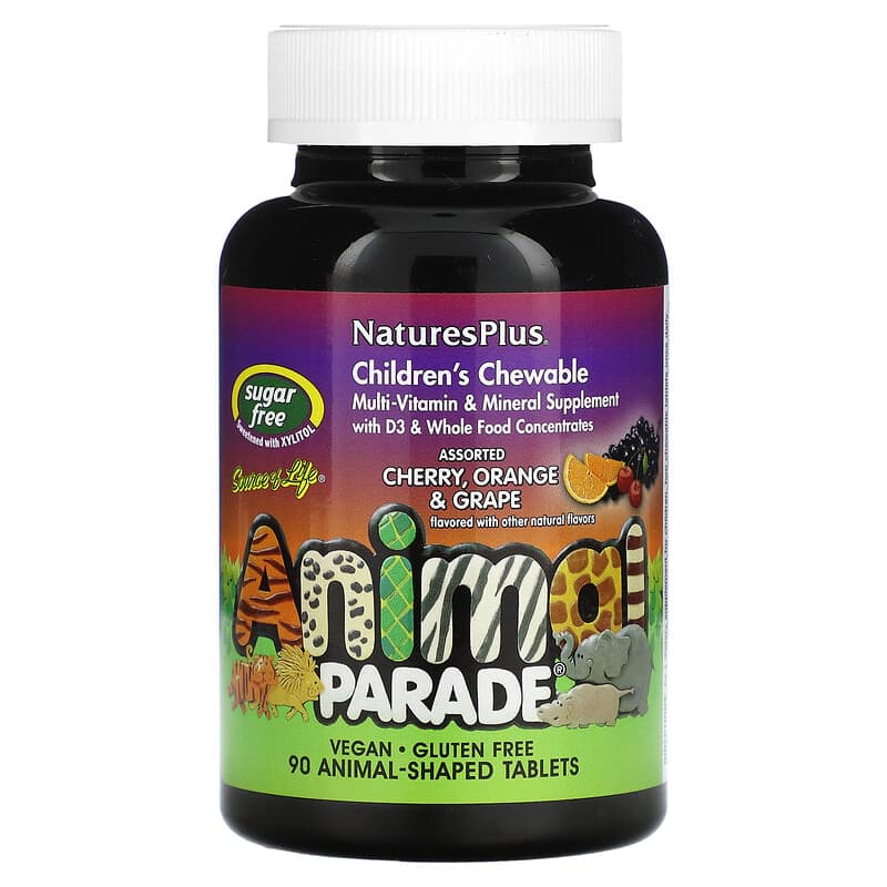NaturesPlus Source of Life Animal Parade Children's Chewable Multi-Vitamin & Mineral Supplement Sugar Free Assorted 90 Animal-Shaped Tablets 3 NaturesPlus Source of Life Animal Parade Children's Chewable Multi-Vitamin & Mineral Supplement Sugar Free Assorted 90 Animal-Shaped Tablets 097467299184