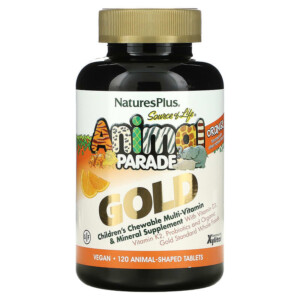 NaturesPlus Source of Life Animal Parade Gold Children's Chewable Multi-Vitamin & Mineral Supplement Orange 120 Animal-Shaped Tablets 097467299368