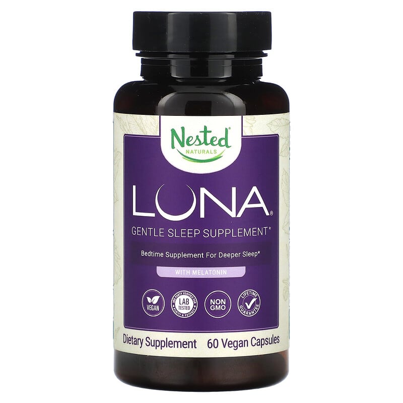 Nested Naturals Luna Gentle Sleep Supplement with Melatonin 60 Vegan Capsules 3 Nested Naturals Luna Gentle Sleep Supplement with Melatonin 60 Vegan Capsules 852446007002
