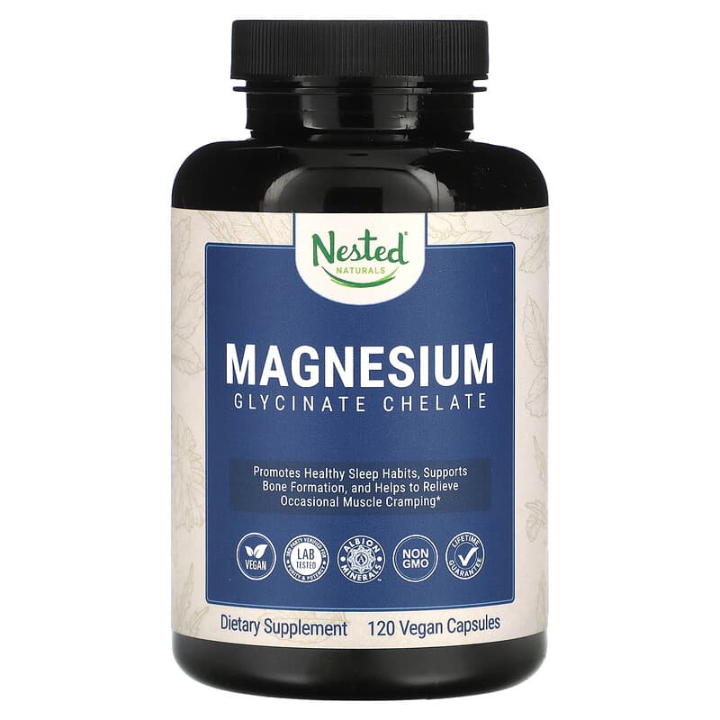 Nested Naturals Magnesium Glycinate Chelate 120 Vegan Capsules 3 Nested Naturals Magnesium Glycinate Chelate 120 Vegan Capsules 852446007132