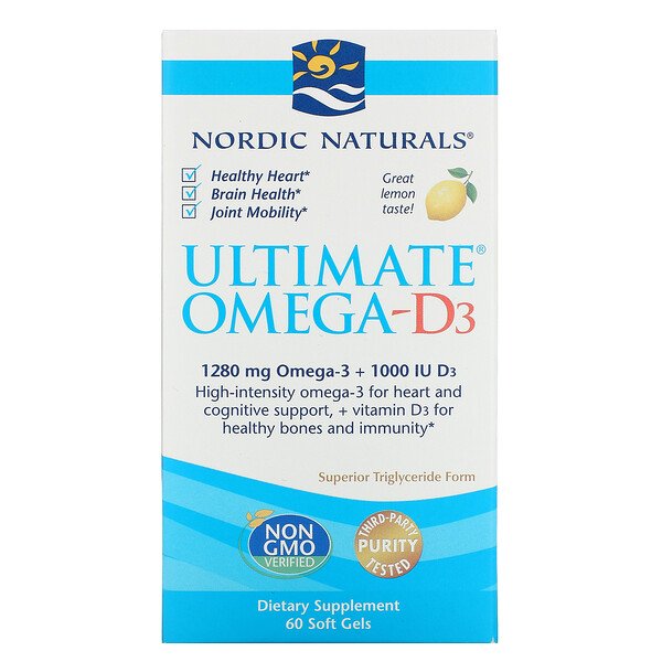 Nordic Naturals Ultimate Omega-D3 Lemon 1000 mg 60 Soft Gels 3 nordic naturals ultimate omega d3 lemon 1 000 mg 60 soft gels 10906
