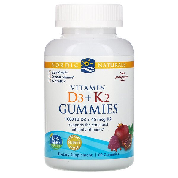 Nordic Naturals Vitamin D3 + K2 Gummies Pomegranate 25 mcg (1,000 IU) 60 Gummies 3 nordic naturals vitamin d3 k2 gummies pomegranate 25 mcg 1 000 iu 60 gummies 73704
