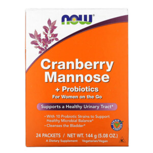 NOW Foods Cranberry Mannose + Probiotics For Women On The Go 24 Packets 0.21 oz (6 g) Each 733739028129