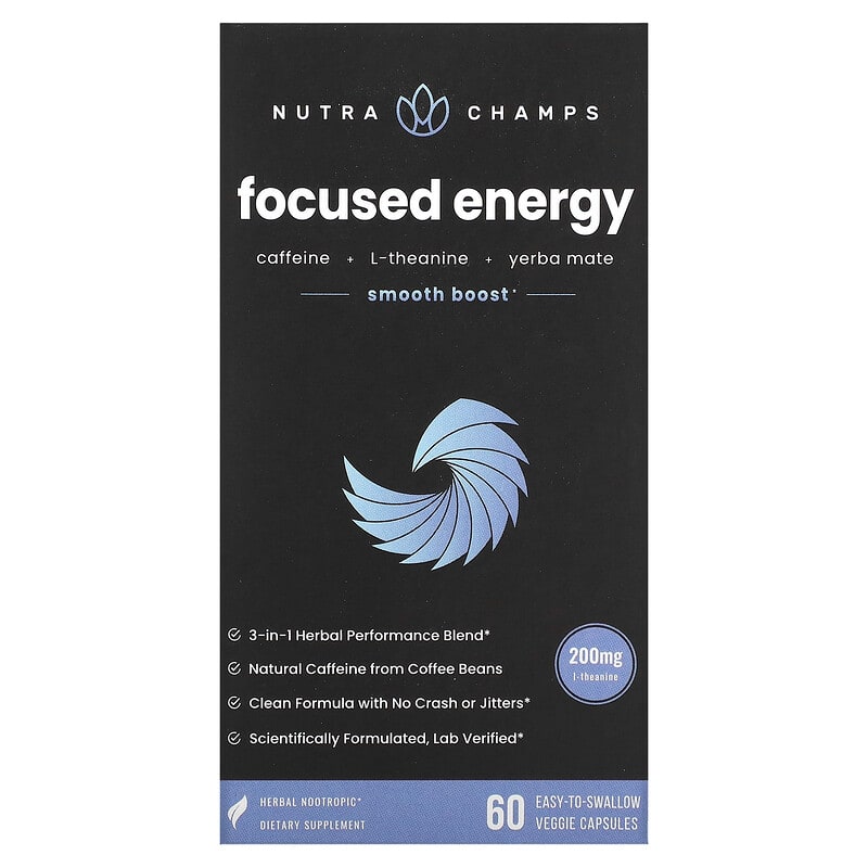 NutraChamps Focused Energy 60 Easy-to-Swallow Veggie Capsules 3 NutraChamps Focused Energy 60 Easy-to-Swallow Veggie Capsules 621983999688