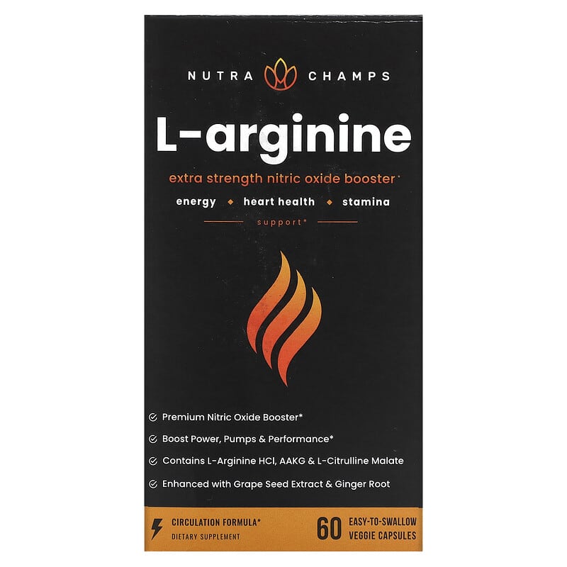 NutraChamps L-Arginine 60 Easy-to-Swallow Veggie Capsules 3 NutraChamps L-Arginine 60 Easy-to-Swallow Veggie Capsules 621983999718