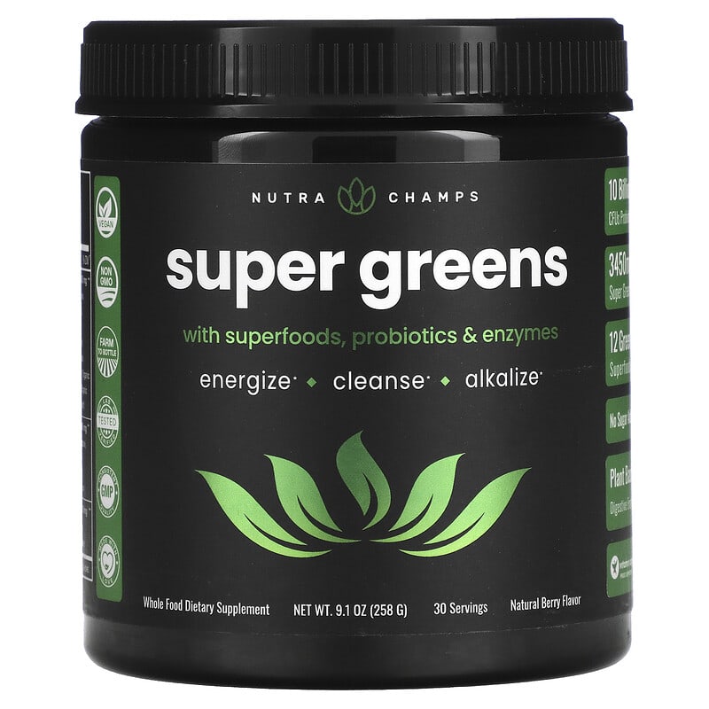 NutraChamps Super Greens Natural Berry 9.1 oz (258 g) 3 NutraChamps Super Greens Natural Berry 9.1 oz (258 g) 621983999862