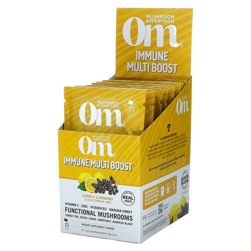 Om Mushrooms Immune Multi Boost Lemon & Elderberry Juice Drink Mix 10 Packets 0.53 oz (15 g) Each 3 Om Mushrooms Immune Multi Boost Lemon & Elderberry Juice Drink Mix 10 Packets 0.53 oz (15 g) Each 850011996058
