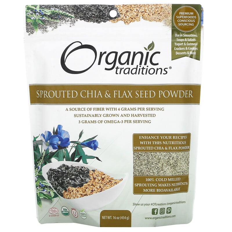 Organic Traditions Sprouted Chia & Flax Seed Powder 16 oz (454 g) 3 Organic Traditions Sprouted Chia & Flax Seed Powder 16 oz (454 g) 627733005432