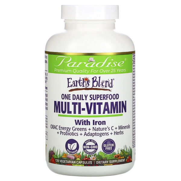 Paradise Herbs Earth's Blend One Daily Superfood Multi-Vitamin with Iron 120 Vegetarian Capsules 3 Mua Paradise Herbs Earth's Blend One Daily Superfood Multi-Vitamin with Iron 120 viên giảm giá rẻ Hà nội TPHCM
