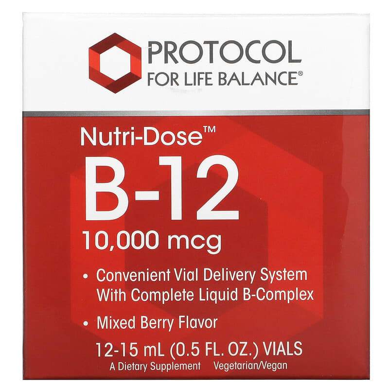 Protocol for Life Balance Nutri-Dose B-12 Mixed Berry 10.000 mcg 12 Vials 0.5 fl oz (15 ml) Each 3 Protocol for Life Balance Nutri-Dose B-12 Mixed Berry 10.000 mcg 12 Vials 0.5 fl oz (15 ml) Each 707359104532