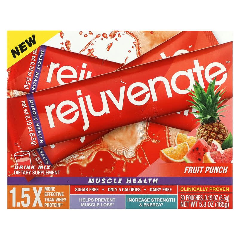 Rejuvenate Muscle Health Drink Mix Fruit Punch 30 Pouches 0.19 oz (5.5 g) Each 3 Rejuvenate Muscle Health Drink Mix Fruit Punch 30 Pouches 0.19 oz (5.5 g) Each 629046503025