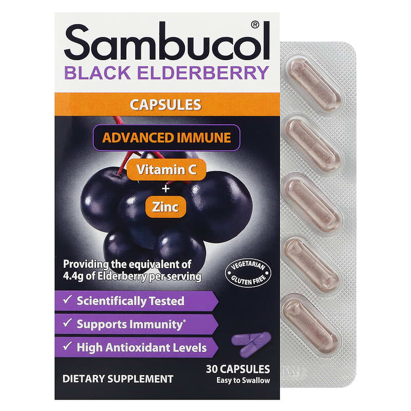 Sambucol Black Elderberry Capsules Advanced Immune + Vitamin C + Zinc 30 Capsules 3 Sambucol Black Elderberry Capsules Advanced Immune + Vitamin C + Zinc 30 Capsules 896116001624