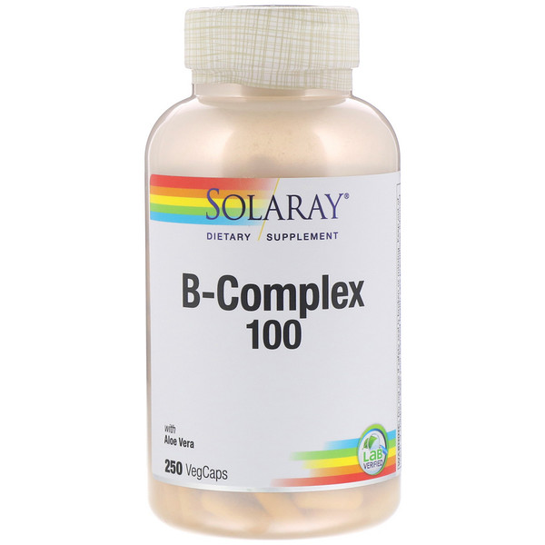 Solaray B-Complex 100 with Aloe Vera 250 VegCaps 3 solaray b complex 100 with aloe vera 250 vegcaps 88936