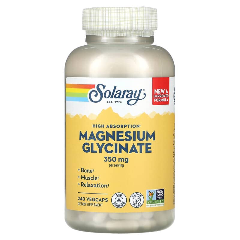 Solaray Higher Absorption Magnesium Glycinate 350 mg 240 VegCaps 3 Solaray Higher Absorption Magnesium Glycinate 350 mg 240 VegCaps 076280895049