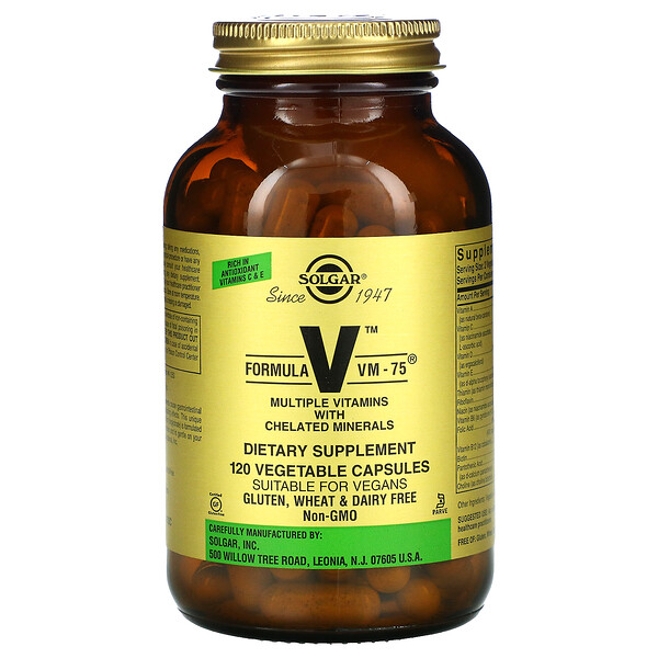 Solgar Formula V VM-75 Multiple Vitamins with Chelated Minerals 120 Vegetable viên 3 solgar formula v vm 75 multiple vitamins with chelated minerals 120 vegetable capsules 8642