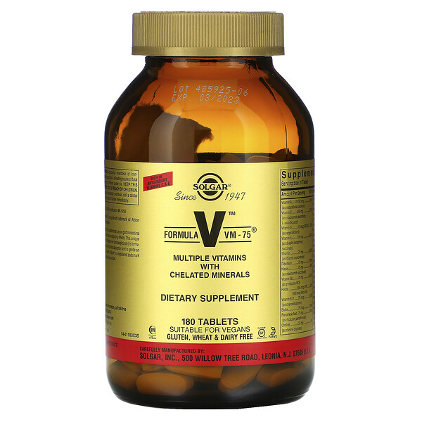 Solgar Formula V VM-75 Multiple Vitamins with Chelated Minerals 180 viên 3 solgar formula v vm 75 multiple vitamins with chelated minerals 180 tablets 13360