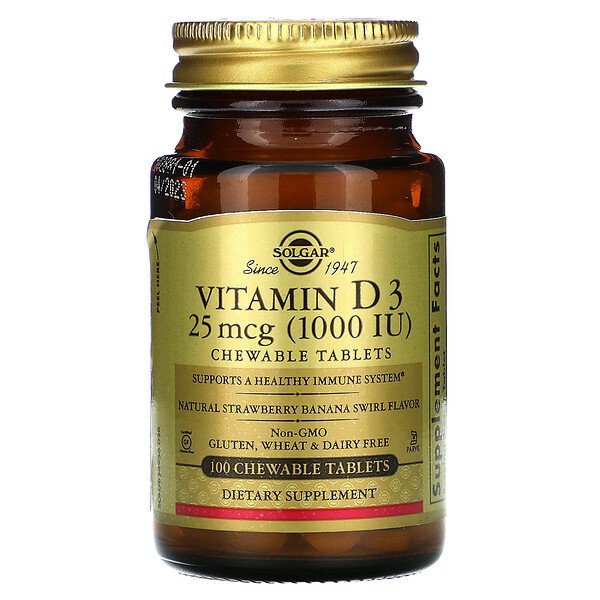 Solgar Vitamin D3 Natural Strawberry Banana Swirl 25 mcg (1.000 IU) 100 Chewable Tablets 1 Mua Solgar Vitamin D3 Natural Strawberry Banana Swirl Flavor 25 mcg 1