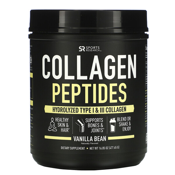 Sports Research Collagen Peptides Hydrolyzed Type I & III Collagen Vanilla Bean 16.85 oz (477.65 g) 3 sports research collagen peptides hydrolyzed type i iii collagen vanilla bean 16 85 oz 477 65 g 84964