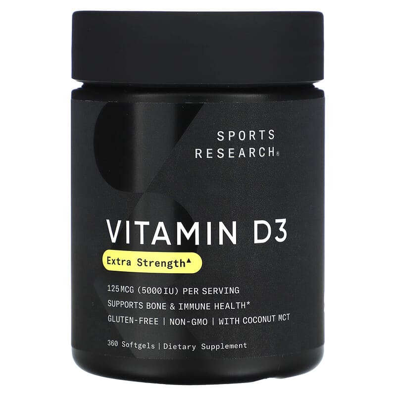 Sports Research Vitamin D3 Extra Strength 125 mcg (5.000 IU) 360 Softgels 3 Sports Research Vitamin D3 Extra Strength 125 mcg (5.000 IU) 360 Softgels 023249004363