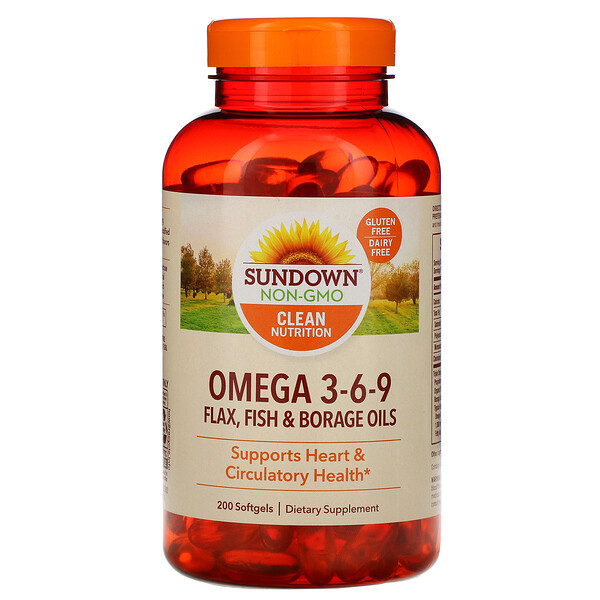 Sundown Naturals Omega 3-6-9 Flax Fish & Borage Oils 200 Softgels 3 sundown naturals omega 3 6 9 flax fish borage oils 200 softgels 32964