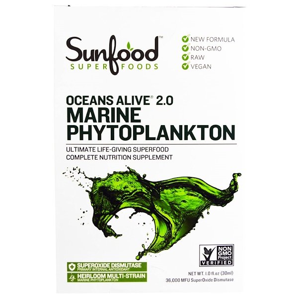 Sunfood Ocean's Alive 2.0 Marine Phytoplankton 1 oz (30 ml) 3 sunfood ocean s alive 2 0 marine phytoplankton 1 fl oz 30 ml 50426