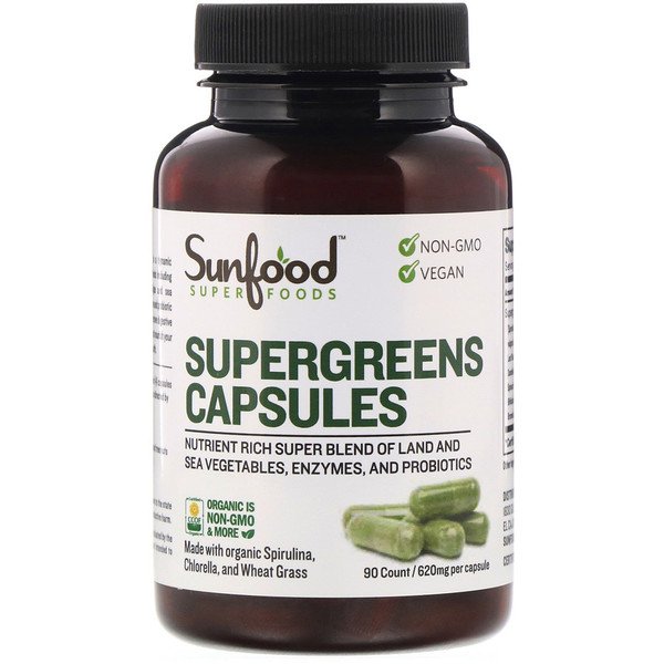 Sunfood Supergreens Capsules 620 mg 90 Capsules 2 Mua Sunfood Supergreens viên 155 mg 90 viên giảm giá rẻ Hà nội TPHCM