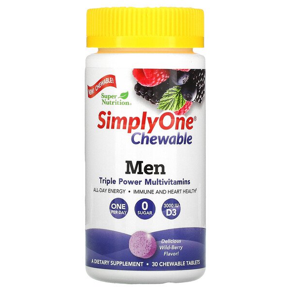 Super Nutrition SimplyOne Men Triple Power Multivitamins Wild-Berry 30 viên nhai 6 super nutrition simplyone men triple power multivitamins wild berry 30 chewable tablets 93807