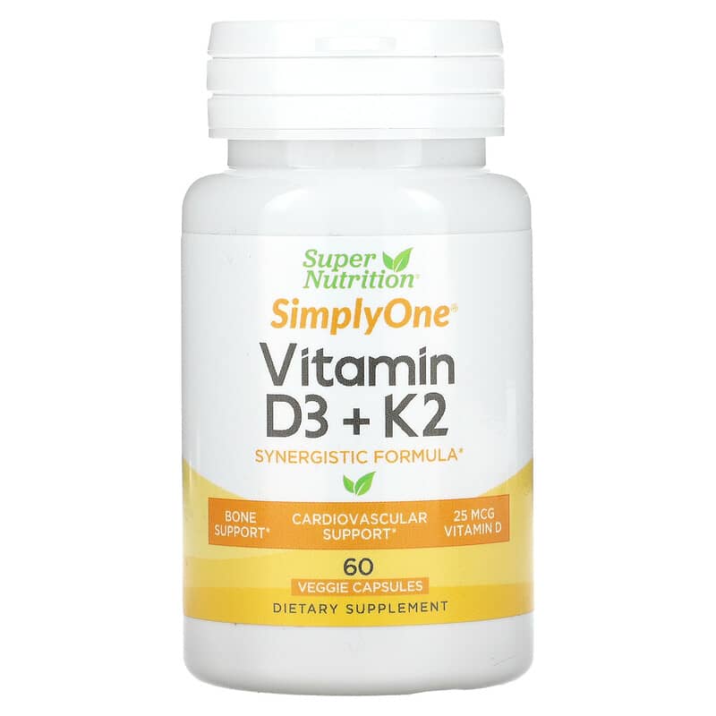 Super Nutrition Vitamin D3 + K2 60 Veggie Capsules 3 Super Nutrition Vitamin D3 + K2 60 Veggie Capsules 898220021239