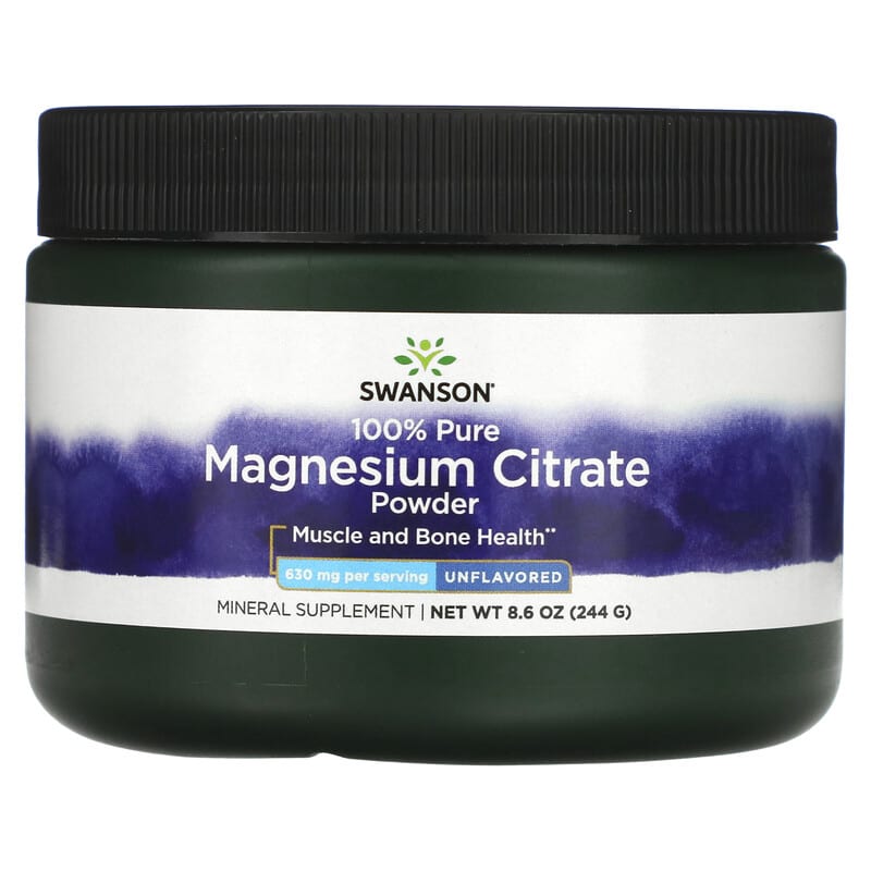 Swanson 100% Pure Magnesium Citrate Powder Unflavored 630 mg 8.6 oz (244 g) 3 Swanson 100% Pure Magnesium Citrate Powder Unflavored 630 mg 8.6 oz (244 g) 087614117546