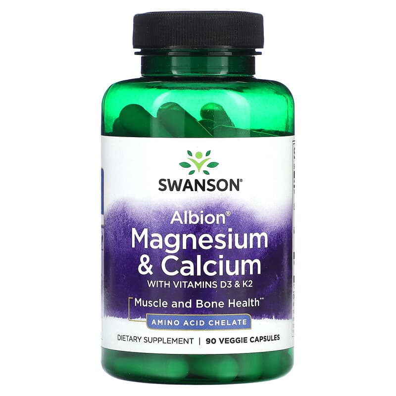 Swanson Albion Magnesium & Calcium with Vitamins D3 & K2 90 Veggie Capsules 3 Swanson Albion Magnesium & Calcium with Vitamins D3 & K2 90 Veggie Capsules 087614028033