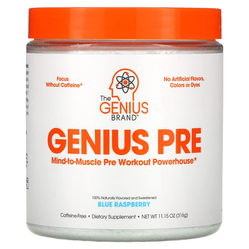 The Genius Brand Genius Pre Pre-Workout Powerhouse Blue Raspberry 11.15 oz (316 g) 3 The Genius Brand Genius Pre Pre-Workout Powerhouse Blue Raspberry 11.15 oz (316 g) 810037680706
