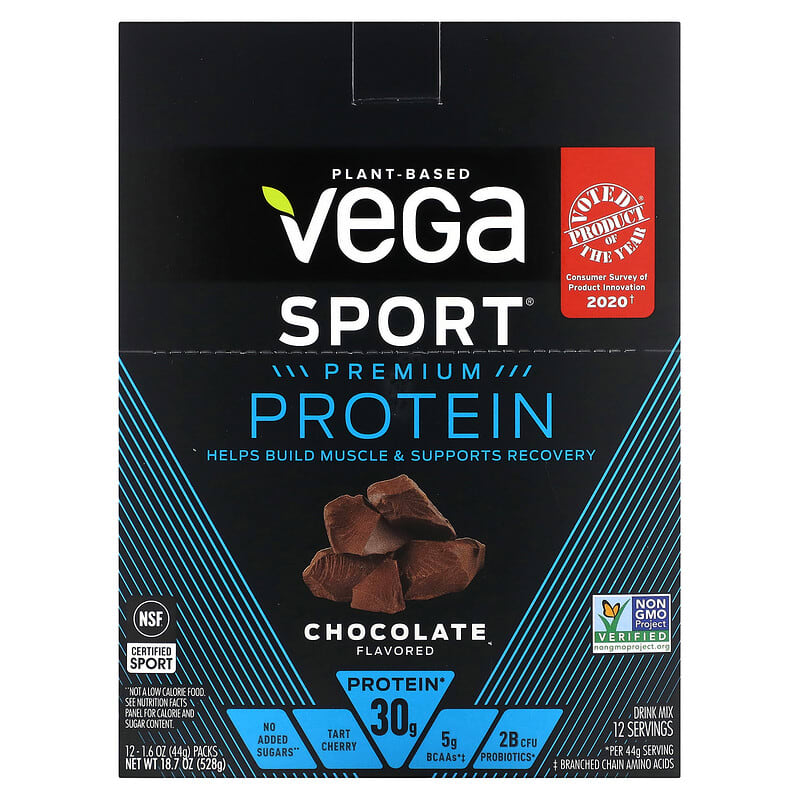 Vega Sport Plant-Based Premium Protein Chocolate 12 Pack 1.6 oz (44 g) Each 3 Vega Sport Plant-Based Premium Protein Chocolate 12 Pack 1.6 oz (44 g) Each 838766008660