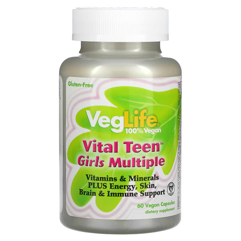 VegLife Vital Teen Girls Multiple 60 Vegan Capsules 3 VegLife Vital Teen Girls Multiple 60 Vegan Capsules 076280444148