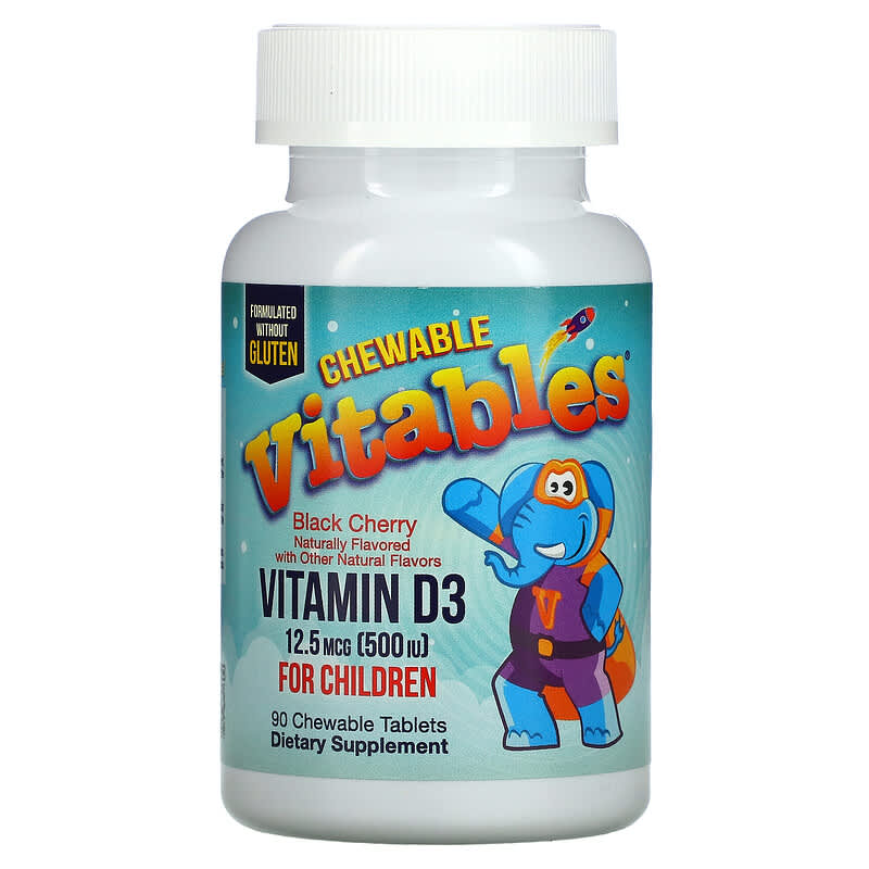 Vitables Vitamin D3 Chewable for Children Black Cherry 12.5 mcg (500 IU) 90 Chewable Tablets 3 Vitables Vitamin D3 Chewable for Children Black Cherry 12.5 mcg (500 IU) 90 Chewable Tablets 898220014552