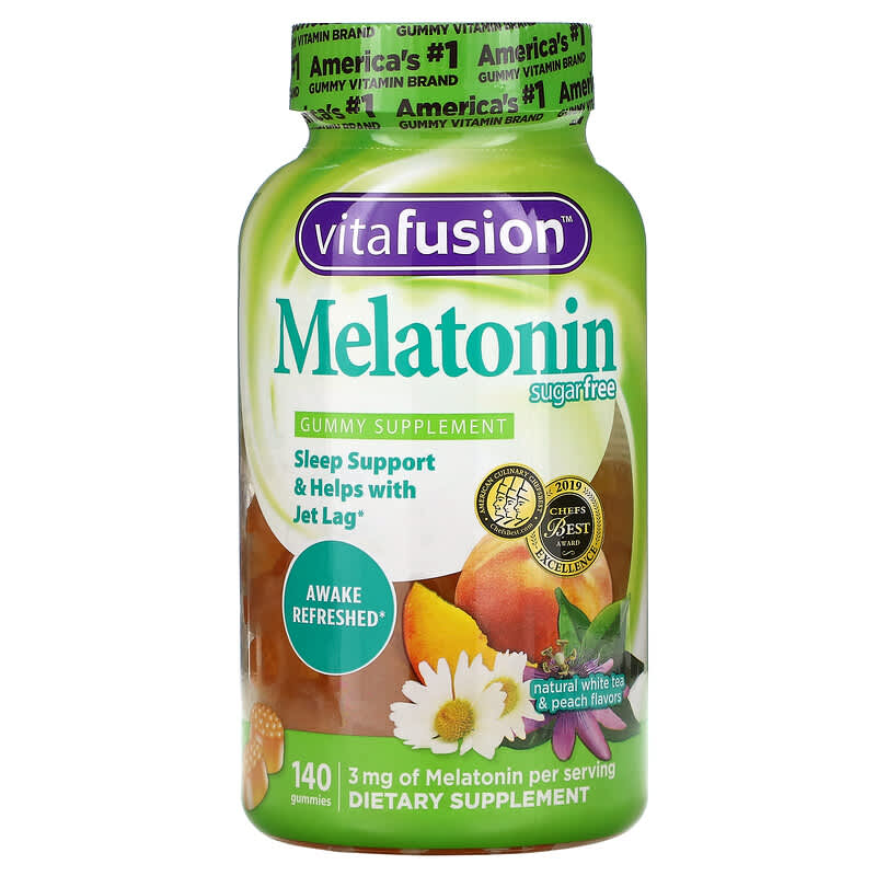 VitaFusion Melatonin Natural White Tea & Peach Sugar Free 140 Gummies 3 VitaFusion Melatonin Natural White Tea & Peach Sugar Free 140 Gummies 027917026718