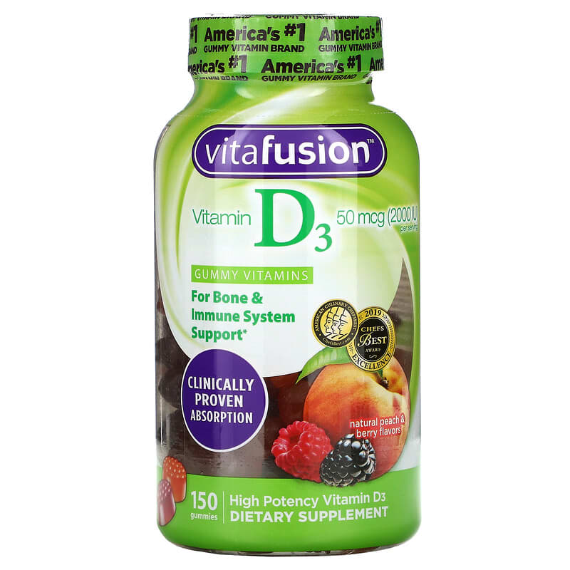 VitaFusion Vitamin D3 Natural Peach & Berry 25 mcg (1.000 IU) 150 Gummies 3 VitaFusion Vitamin D3 Natural Peach & Berry 25 mcg (1.000 IU) 150 Gummies 027917021348