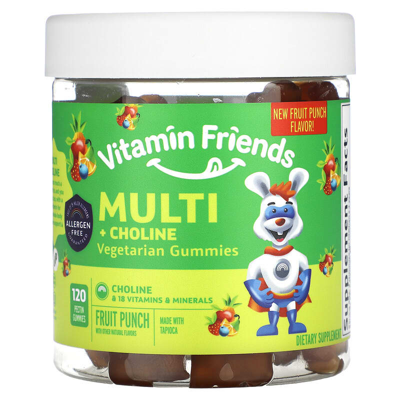 Vitamin Friends Multi + Choline Vegetarian Gummies Fruit Punch 120 Pectin Gummies 3 Vitamin Friends Multi + Choline Vegetarian Gummies Fruit Punch 120 Pectin Gummies 852386008558