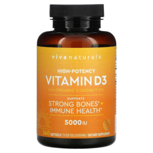 Viva Naturals Vitamin D with Organic Coconut Oil High-Potency 5.000 IU 360 Softgels 632930605828