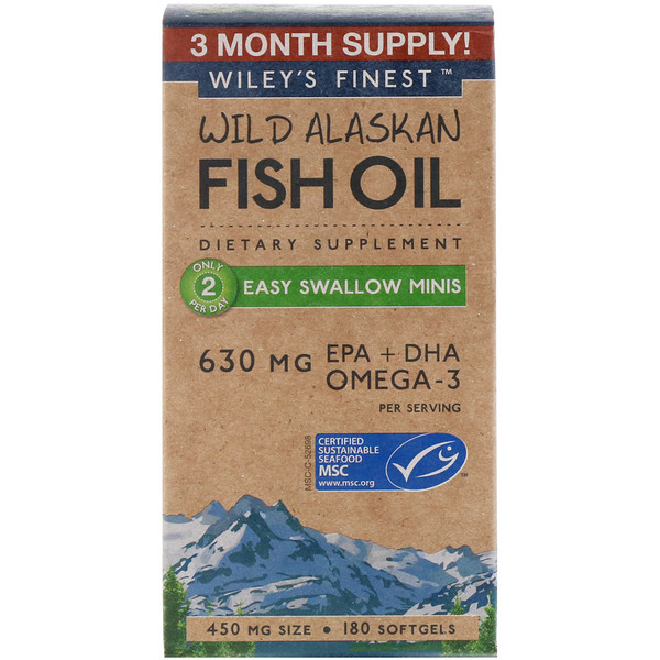 Wiley's Finest Wild Alaskan Fish Oil Easy Swallow Minis 630 mg 180 Softgels 3 wiley s finest wild alaskan fish oil easy swallow minis 630 mg 180 softgels 69643