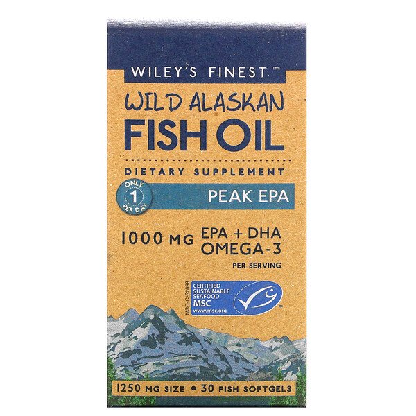 Wiley's Finest Wild Alaskan Fish Oil Peak EPA 1,000 mg 30 Fish Softgels 3 wiley s finest wild alaskan fish oil peak epa 1 000 mg 30 fish softgels 69639