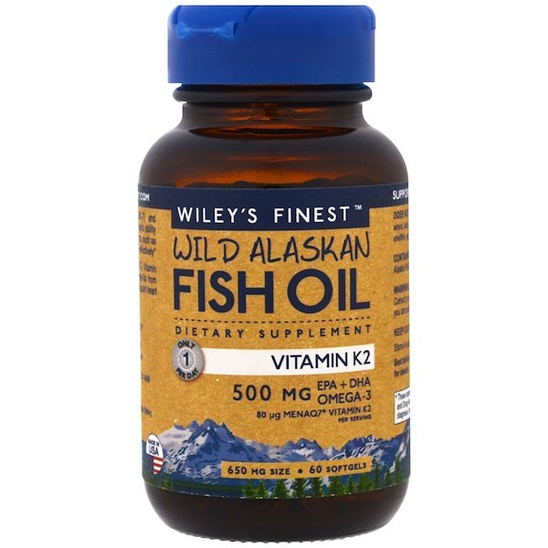 Wiley's Finest Wild Alaskan Fish Oil Vitamin K2 60 Fish Oil Softgels 6 wiley s finest wild alaskan fish oil vitamin k2 60 fish oil softgels 73697