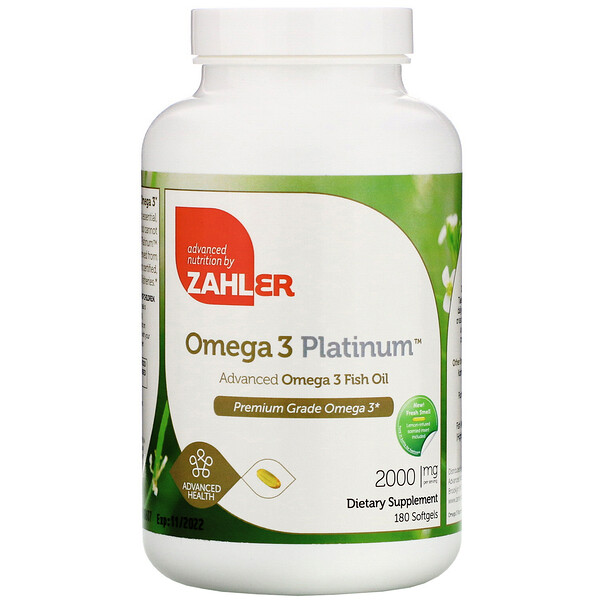 Zahler Omega 3 Platinum Advanced Omega 3 Fish Oil 1,000 mg 180 Softgels 3 zahler omega 3 platinum advanced omega 3 fish oil 1 000 mg 180 softgels 81125
