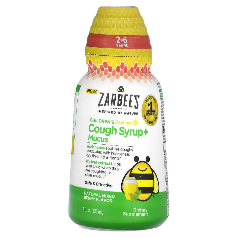 Zarbee's Children's Daytime Cough Syrup + Mucus 2-6 Years Natural Mixed Berry 8 fl oz (236 ml) 3 Zarbee's Children's Daytime Cough Syrup + Mucus 2-6 Years Natural Mixed Berry 8 fl oz (236 ml) 300450664051